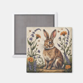 Oude konijn met wilde bloemen magneet (Voorkant / Achterkant)