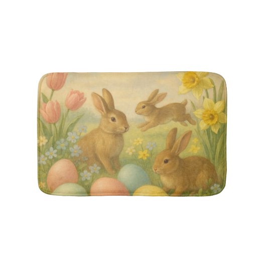 Oude Konijn Pasen Ei/Lente Fleece  Badmat (Voorkant)