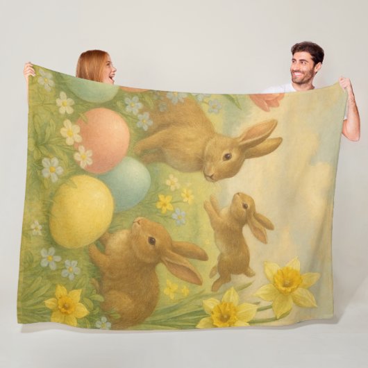 Oude Konijn Pasen Ei/Lente Fleece Deken (In situ)