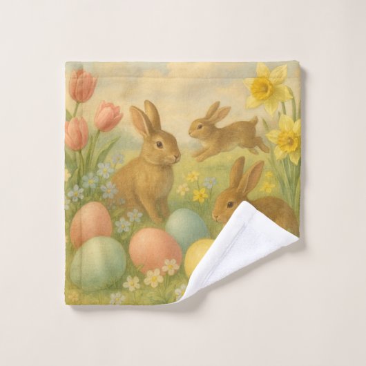 Oude Konijn Pasen Ei/Lente Fleece Washandje (Wasdoekje)