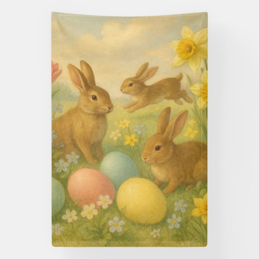 Oude Konijn Pasen Ei/Lente Spandoek (Verticaal)