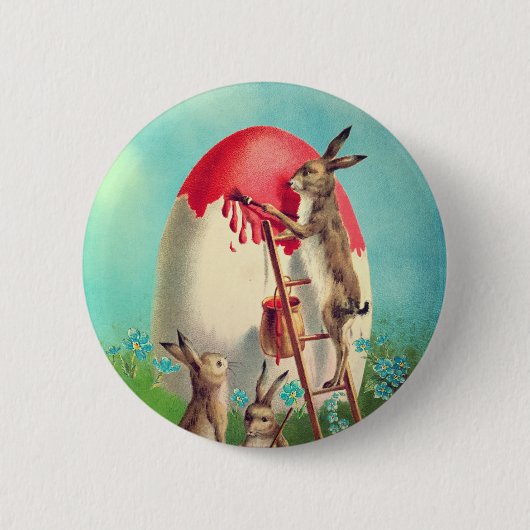 Oude konijn schildert paaseieren ronde button 5,7 cm (Voorkant)