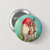 Oude konijn schildert paaseieren ronde button 5,7 cm (Voorkant /achterkant)