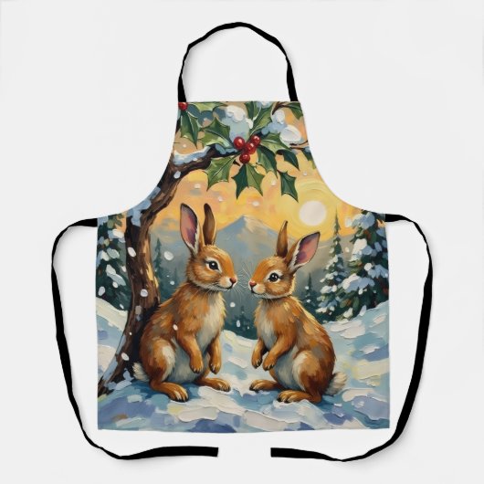 Oude Konijnen Onder de Hulstboom Kerst Schort (Voorkant)