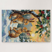Oude konijnen onder de hulstboom Kerstmis Legpuzzel (Horizontaal)