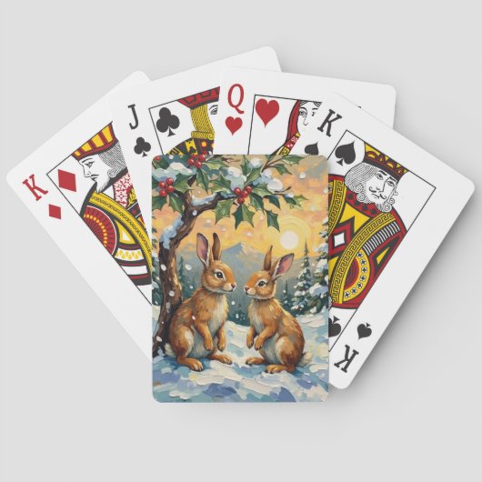 Oude konijnen onder de hulstboom Kerstmis Pokerkaarten (Achterkant)