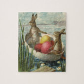 Oude konijntjes in boot, liefdevolle Pasen groeten Legpuzzel (Verticaal)