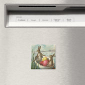 Oude konijntjes in boot, liefdevolle Pasen groeten Magneet (Insitu (Vaatwasser))