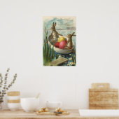 Oude konijntjes in boot, liefdevolle Pasen groeten Poster (Keuken)