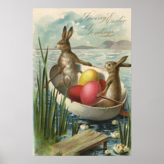 Oude konijntjes in boot, liefdevolle Pasen groeten Poster (Voorkant)