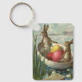 Oude konijntjes in boot, liefdevolle Pasen groeten Sleutelhanger (Voorkant)