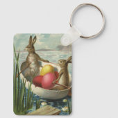 Oude konijntjes in boot, liefdevolle Pasen groeten Sleutelhanger (Achterkant)