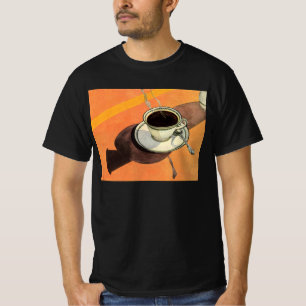 Oude kop koffie, schotel, lepel, retro diner t-shirt