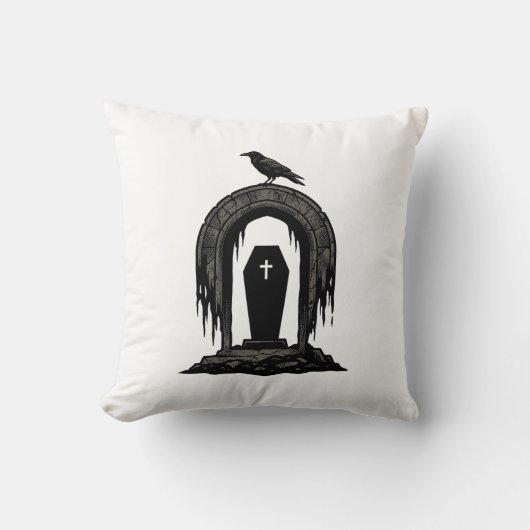 Oude Kraai Begraafplaats Graf Silhouet Shirt Ontwe Kussen (Voorkant)