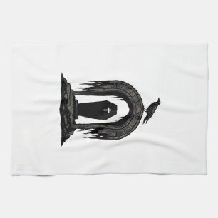 Oude Kraai Kerkhof Graf Silhouet Shirt Ontwerp Theedoek