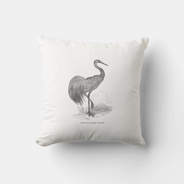 Oude kraanvogel pen en inkt tekening kussen (Voorkant)