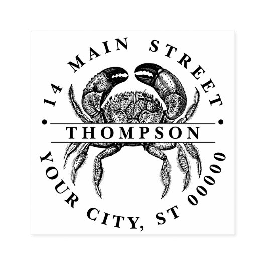 Oude Krab #1 Tekening Naam Retouradres Rubberstempel (Afrduk)