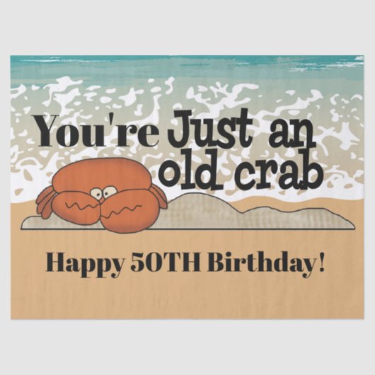 Oude krab schattige strand Verjaardag tissue Tissuepapier (Voorkant)