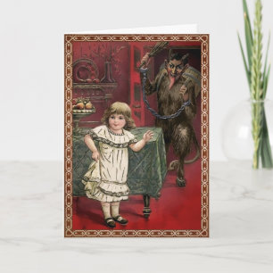Oude Krampus en Kind Feestdagen Kaart