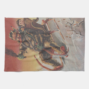 Oude Krampus Kerstprint Theedoek