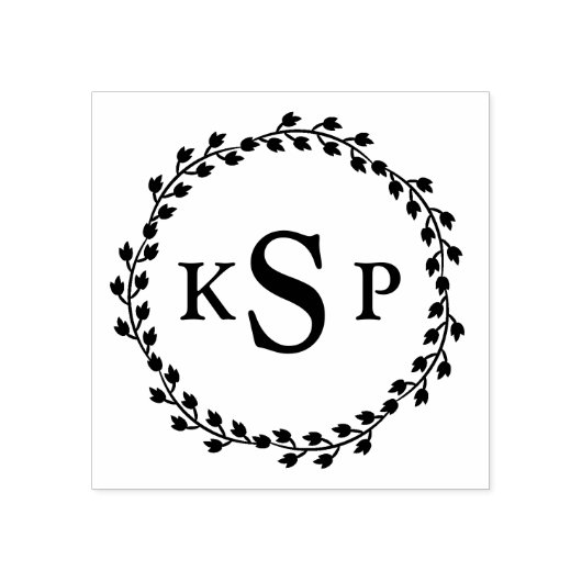 Oude krans 3-letter monogram initiaal rubberstempel (Afrduk)