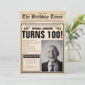 Oude krant aangepaste foto 100e verjaardagsfeest kaart (Staand voorkant)