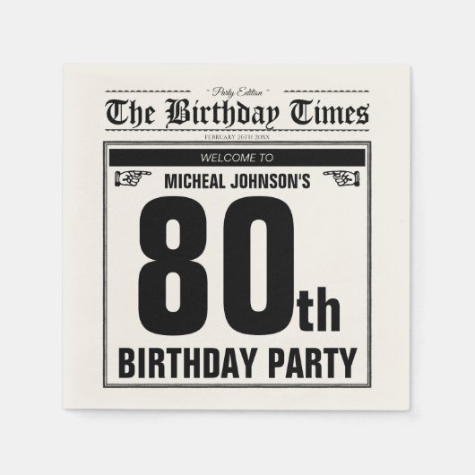  oude krant Custom 80th Verjaardagsfeest Servet (Voorkant)
