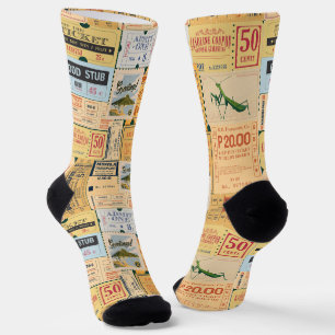 Oude krant en bioscoopkaartjes Moderne vintage Sokken