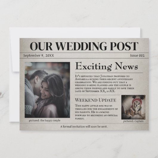 Oude Krant Huwelijk Opslagkaart Sla de Datum Op Kaart (Voorkant)