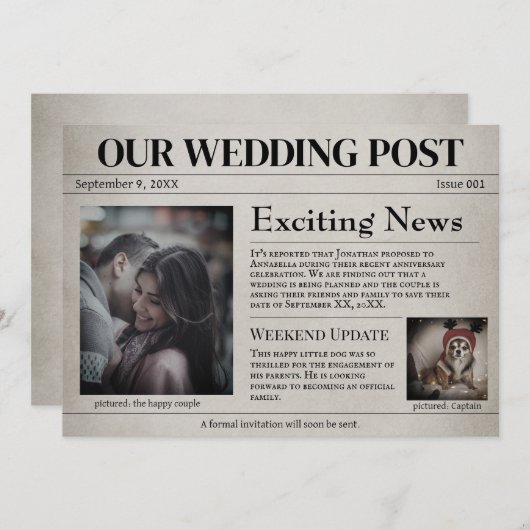 Oude Krant Huwelijk Opslagkaart Sla de Datum Op Kaart (Voorkant / Achterkant)