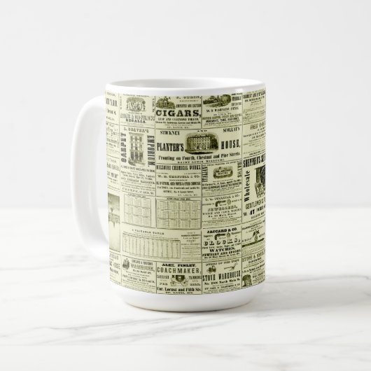 Oude krant koffiemok (Voorkant links)