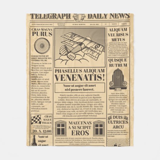 Oude krant . Krantenpapier met tekst a herstellen Fleece Deken (Voorkant)