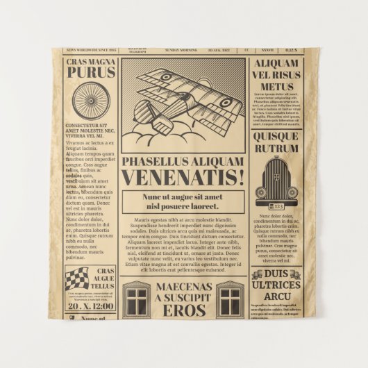 Oude krant . Krantenpapier met tekst a herstellen Wandkleed (Voorkant)