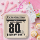Oude Krant Leuk 80e Verjaardagsfeestje Custom Papieren Bordje (Feest)