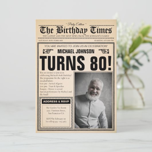 Oude krant Leuk Aangepaste foto 80ste verjaardagsf Kaart (Staand voorkant)