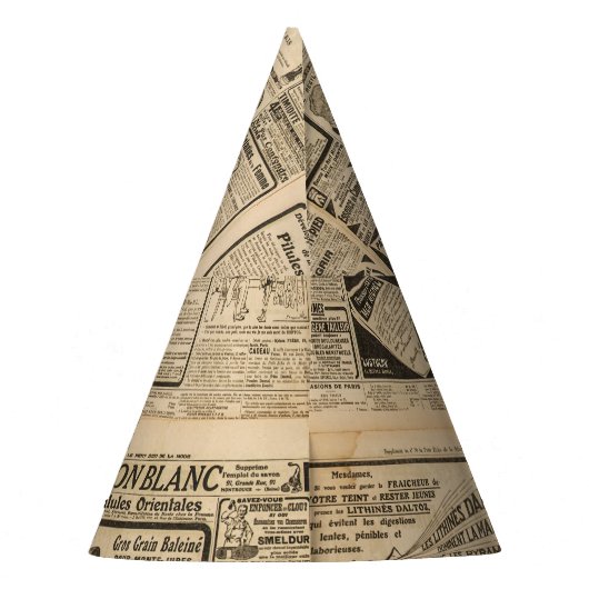 Oude krant: papieren achtergrond. feesthoedjes (Achterkant)