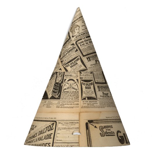 Oude krant: papieren achtergrond. feesthoedjes (Links)