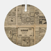 Oude krant:  papieren achtergrond. glas ornament (Achterkant)