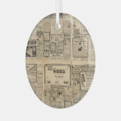 Oude krant:  papieren achtergrond. glas ornament (Voorkant links)