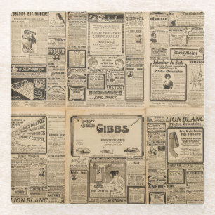 Oude krant:  papieren achtergrond. glazen onderzetter