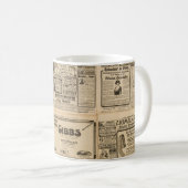 Oude krant: papieren achtergrond. koffiemok (Voorkant rechts)