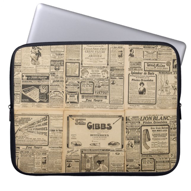 Oude krant:  papieren achtergrond. laptop sleeve (Voorkant)