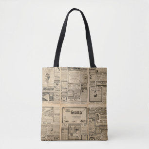 Oude krant: papieren achtergrond. tote bag