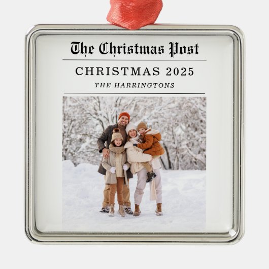 Oude krant stijl kerst Wenskaart Metalen Ornament (Voorkant)