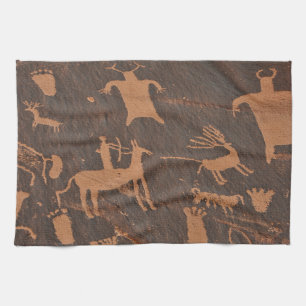 Oude Krantenrots Petroglyfen Inheemse Amerikanen Theedoek