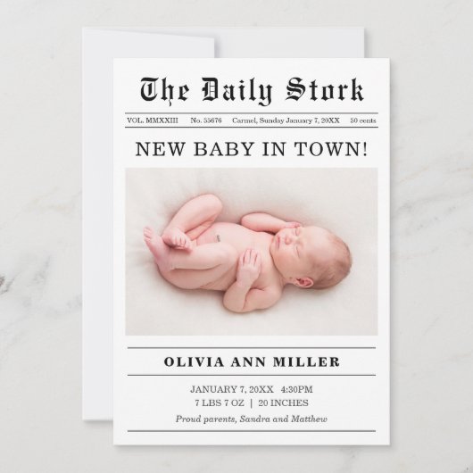 Oude krantenstijl Geboorte Aankondiging Kaart (Voorkant)