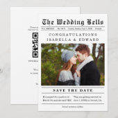 Oude Krantenstijl Huwelijk Opslag van de Datum QR- Save The Date (Voorkant / Achterkant)