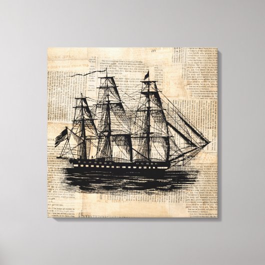 Oude  krantenstijl met Fashioned Ship Art Canvas Afdruk (Voorkant)