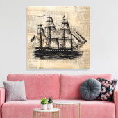 Oude  krantenstijl met Fashioned Ship Art Canvas Afdruk (Insitu (Woonkamer))