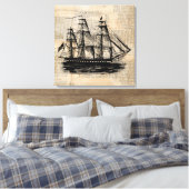 Oude  krantenstijl met Fashioned Ship Art Canvas Afdruk (Insitu (Slaapkamer))
